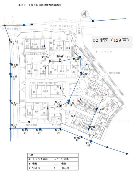 52街区の電柱と電線